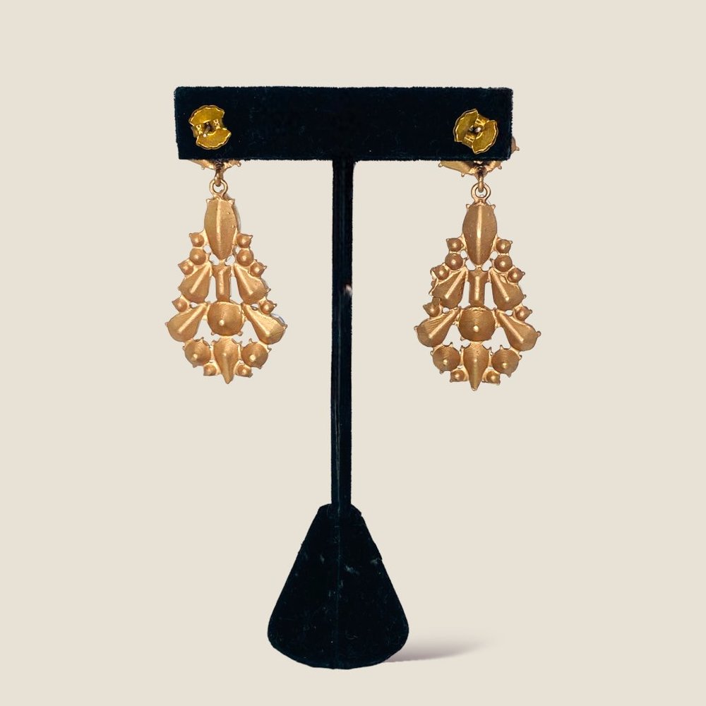 NEW Badgley Mischka Gold Crystal Drop Bridal Dangle Earrings Art Deco Chunky - Picture 6 of 6